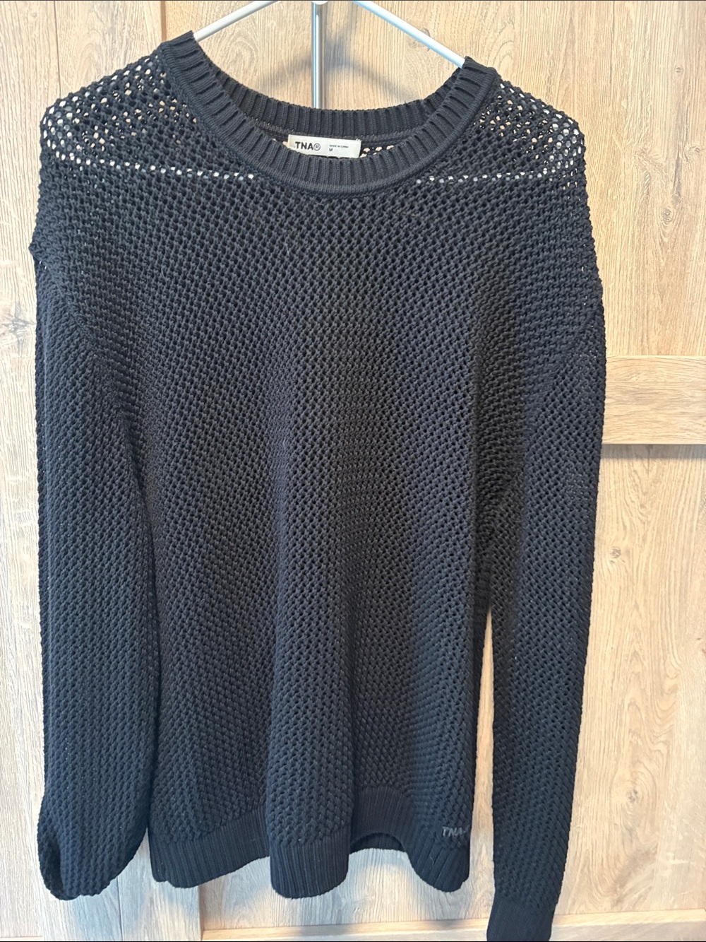 TNA Black Open Knit Scoop-Neck Sweater